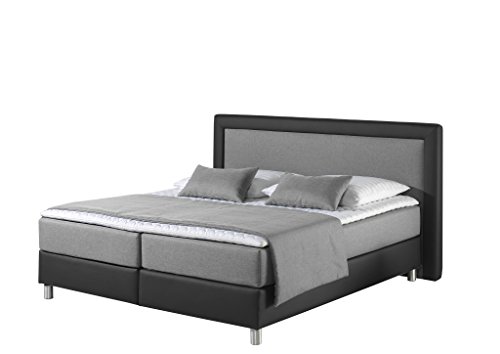 Maintal Boxspringbett Henderson, 100 x 200 cm, Stoff und Kunstleder, Bonellfederkern Matratze h3, Silbergrau/Schwarz von Maintal Betten