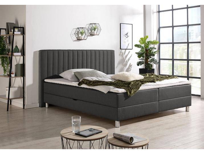 Boxbett MAINTAL, grau (anthrazit), B:174cm L:206cm, Komplettbetten, Boxspringbett, mit Bettkasten und Kaltschaum-Topper von Maintal