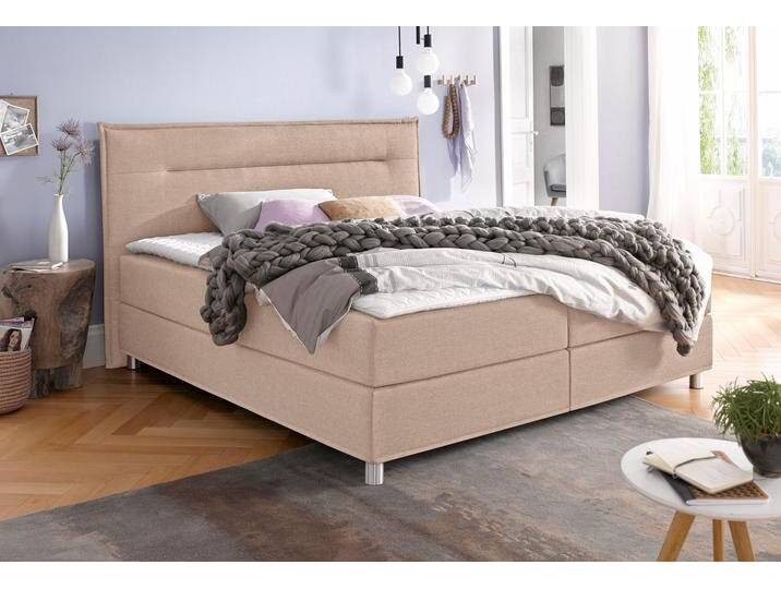 Boxspringbett MAINTAL, beige, Liegefläche B/L: 180cm x 200cm, H2, Bonnell-Federkernmatratze, Bezug: Strukturstoff aus 100% Polyester, Bezug der Spiegelfläche Matratzendrell aus 100% Polyester, Bezug des Toppers: 100% Polyester, Komplettbetten, Boxspringbett, inkl. Topper von Maintal