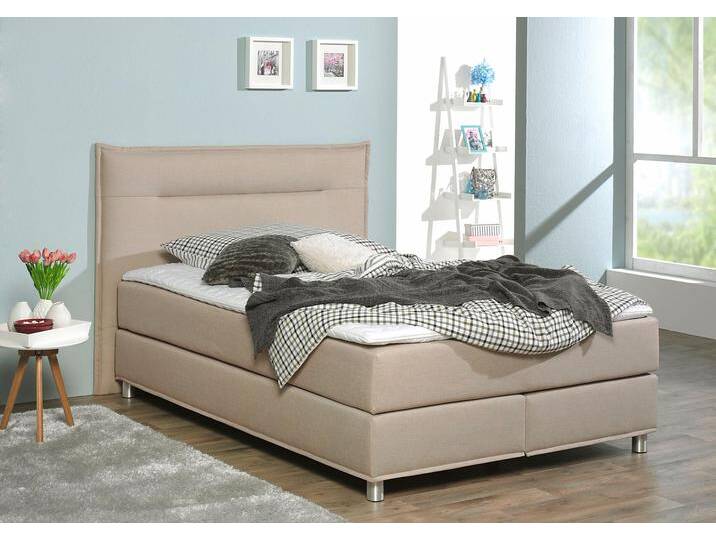 Boxspringbett MAINTAL, beige, Liegefläche B/L: 180cm x 200cm, H2, Kaltschaummatratze, Bezug: Strukturstoff aus 100% Polyester, Bezug der Spiegelfläche Matratzendrell aus 100% Polyester, Bezug des Toppers: 100% Polyester, Komplettbetten, Boxspringbett, inkl. Topper von Maintal