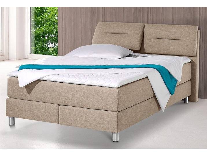 Boxspringbett MAINTAL, beige, Strukturstoff, Liegefläche B/L: 140cm x 200cm, H2, Bonnell-Federkernmatratze, Bezug bei beige, anthrazit und hellgrau: pflegeleichter Strukturstoff (100% Polyester), Bezug bei weiß und schwarz: Kunstleder (100% Polyurethan), Spiegelfläche der Matratzen: Material angeben (100% Polyester), Komplettbetten, Boxspringbett, inkl. Topper von Maintal