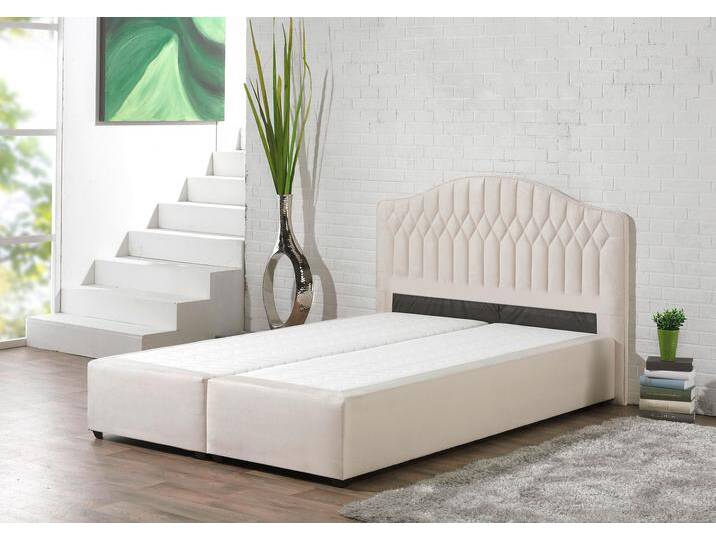 Boxspringbett MAINTAL, beige (creme), Liegefläche B/L: 140cm x 200cm, H2, 5-Zonen-Tonnentaschen-Federkernmatratze, Seitliche Einfassung Unterbox und Obermatratze: Mikrovelours (100% Polyester), Spiegelfläche der Unterbox und Obermatratze: 100% Polyester, Komplettbetten, in diversen Ausführungen von Maintal