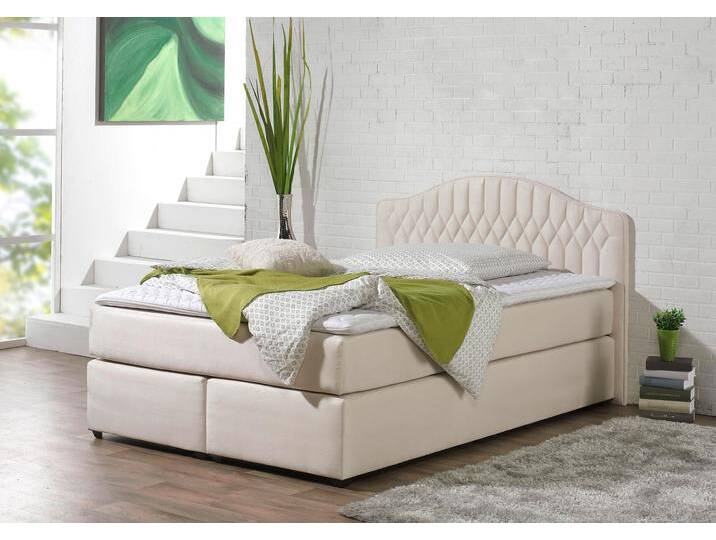 Boxspringbett MAINTAL, beige (creme), Liegefläche B/L: 140cm x 200cm, H3, 7-Zonen-Kaltschaummatratze, Seitliche Einfassung Unterbox und Obermatratze: Mikrovelours (100% Polyester), Spiegelfläche der Unterbox und Obermatratze: 100% Polyester, Komplettbetten, in diversen Ausführungen von Maintal