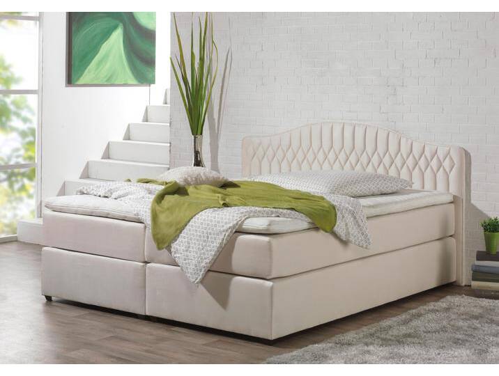 Boxspringbett MAINTAL, beige (creme), Liegefläche B/L: 160cm x 200cm, H2, 5-Zonen-Tonnentaschen-Federkernmatratze, Seitliche Einfassung Unterbox und Obermatratze: Mikrovelours (100% Polyester), Spiegelfläche der Unterbox und Obermatratze: 100% Polyester, Komplettbetten, in diversen Ausführungen von Maintal