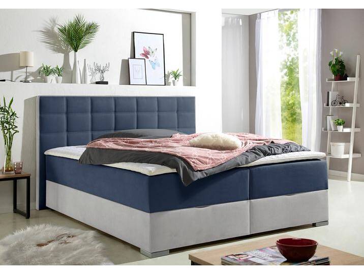 Boxspringbett MAINTAL, blau, L:210cm, Bezug Microfaser aus 100% Polyester, Komplettbetten, Boxspringbett, mit Bettkasten und Topper von Maintal