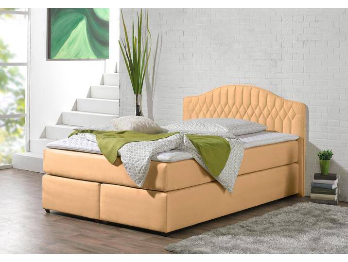 Boxspringbett MAINTAL, braun (karamell), Liegefläche B/L: 140cm x 200cm, H3, 5-Zonen-Tonnentaschen-Federkernmatratze, Seitliche Einfassung Unterbox und Obermatratze: Mikrovelours (100% Polyester), Spiegelfläche der Unterbox und Obermatratze: 100% Polyester, Komplettbetten, in diversen Ausführungen von Maintal