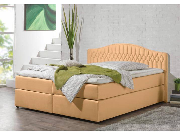Boxspringbett MAINTAL, braun (karamell), Liegefläche B/L: 180cm x 200cm, H3, Bonnell-Federkernmatratze, Seitliche Einfassung Unterbox und Obermatratze: Mikrovelours (100% Polyester), Spiegelfläche der Unterbox und Obermatratze: 100% Polyester, Komplettbetten, in diversen Ausführungen von Maintal