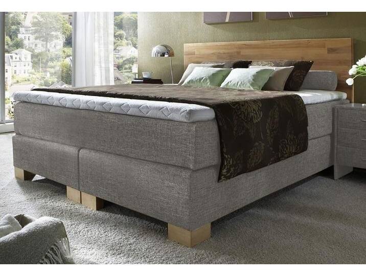Boxspringbett MAINTAL, grau, B:167cm L:207cm, Obermatratze mit Polyesterwatte umhüllt. Ober- und Unterseite mittig mit Matratzenspiegel aus 100% Polyester, Bezugsstoff aus 54% Acryl, 46% Polyester, Komplettbetten, Boxspringbett von Maintal