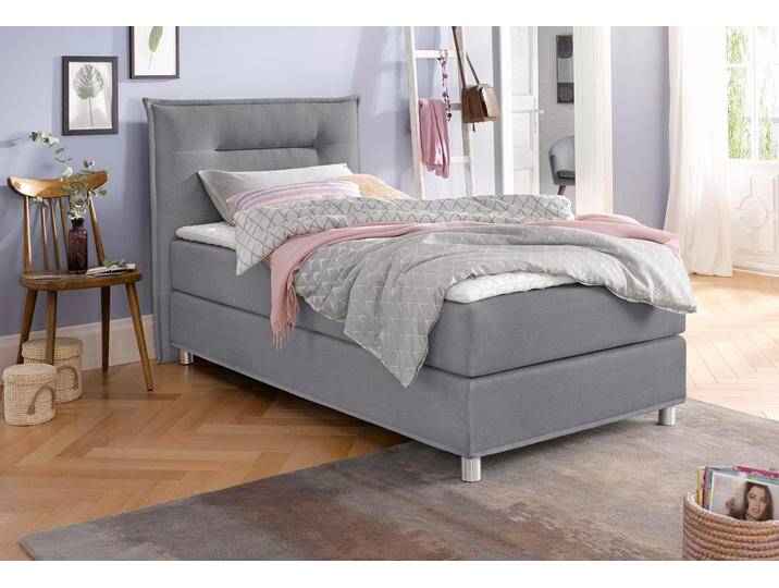 Boxspringbett MAINTAL, grau, Liegefläche B/L: 100cm x 200cm, H2, Bonnell-Federkernmatratze, Bezug: Strukturstoff aus 100% Polyester, Bezug der Spiegelfläche Matratzendrell aus 100% Polyester, Bezug des Toppers: 100% Polyester, Komplettbetten, Boxspringbett, inkl. Topper von Maintal