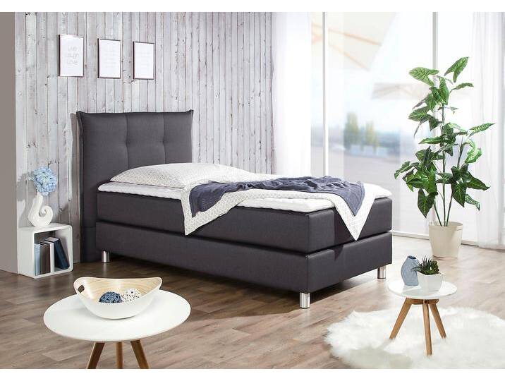 Boxspringbett MAINTAL, grau (anthrazit), Liegefläche B/L: 100cm x 200cm, H4, Bonnell-Federkernmatratze, Bezug der Spiegelfläche Matratzendrell aus 100% Polyester;Strukturstoff-Bezug (100% Polyester);Kaltschaum-Topper: Bezug aus 100% Polyester. Abnehmbar und waschbar bis 60Grad, Komplettbetten, Boxspringbett von Maintal