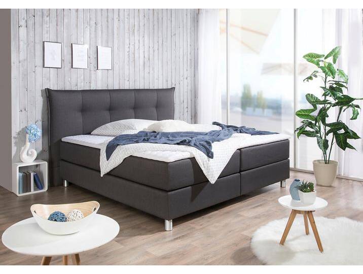 Boxspringbett MAINTAL, grau (anthrazit), Liegefläche B/L: 180cm x 200cm, H2, Tonnentaschen-Federkernmatratze, Bezug der Spiegelfläche Matratzendrell aus 100% Polyester, Strukturstoff-Bezug (100% Polyester), Kaltschaum-Topper: Bezug aus 100% Polyester. Abnehmbar und waschbar bis 60u00b0Grad, Komplettbetten, Boxspringbett von Maintal