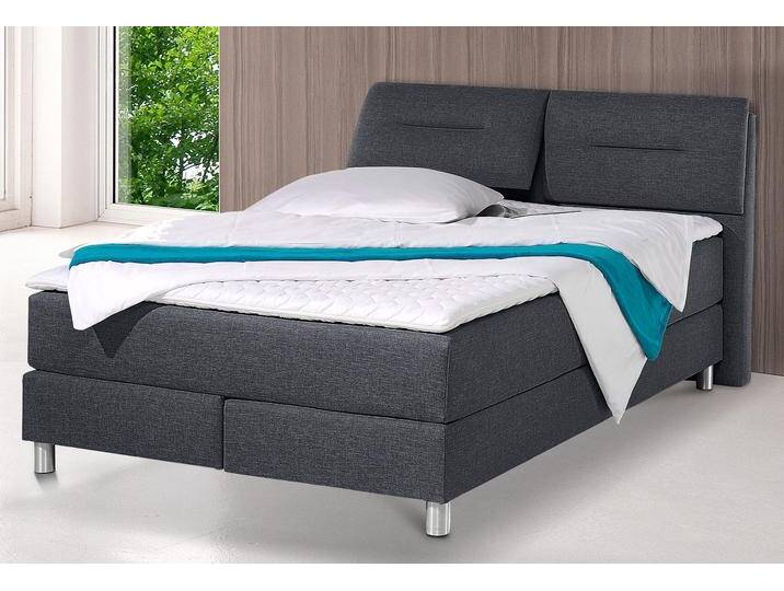 Boxspringbett MAINTAL, grau (anthrazit), Strukturstoff, Liegefläche B/L: 140cm x 200cm, H2, Bonnell-Federkernmatratze, Bezug bei beige, anthrazit und hellgrau: pflegeleichter Strukturstoff (100% Polyester), Bezug bei weiß und schwarz: Kunstleder (100% Polyurethan), Spiegelfläche der Matratzen: Material angeben (100% Polyester), Komplettbetten, Boxspringbett, inkl. Topper von Maintal