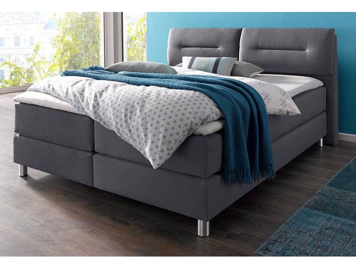 Boxspringbett MAINTAL, grau (anthrazit), Strukturstoff, Liegefläche B/L: 160cm x 200cm, H3, 7-Zonen-Tonnentaschen-Federkernmatratze, Bezug bei beige, anthrazit und hellgrau: pflegeleichter Strukturstoff (100% Polyester);Bezug bei weiß und schwarz: Kunstleder (100% Polyurethan);Spiegelfläche der Matratzen: Material angeben (100% Polyester), Komplettbetten, Boxspringbett, inkl. Topper von Maintal