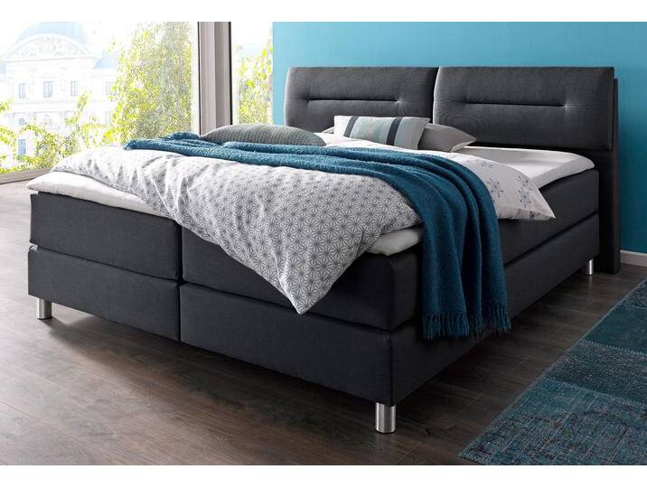 Boxspringbett MAINTAL, grau (anthrazit), Strukturstoff, Liegefläche B/L: 180cm x 200cm, H2, 7-Zonen-Kaltschaummatratze, Bezug bei beige, anthrazit und hellgrau: pflegeleichter Strukturstoff (100% Polyester), Bezug bei weiß und schwarz: Kunstleder (100% Polyurethan), Spiegelfläche der Matratzen: Material angeben (100% Polyester), Komplettbetten, Boxspringbett, inkl. Topper von Maintal