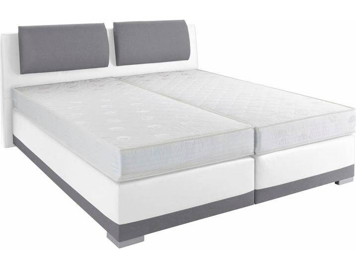 Boxspringbett MAINTAL, grau (grau, weiß), B:192cm L:212cm, Strukturstoff-Bezug 100% Polyester, Kunstleder 100% PU, Bezug der Spiegelfläche Matratzendrell aus 100% Polyester, Komplettbetten, Boxspringbett, verstellbare Kopfstütze von Maintal
