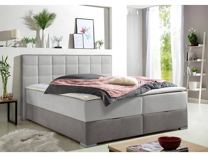 Boxspringbett MAINTAL, grau (hellgrau), L:210cm, Bezug Microfaser aus 100% Polyester, Komplettbetten, Boxspringbett, mit Bettkasten und Topper von Maintal