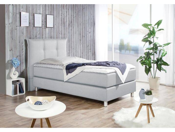 Boxspringbett MAINTAL, grau (hellgrau), Liegefläche B/L: 100cm x 200cm, H3, Tonnentaschen-Federkernmatratze, Bezug der Spiegelfläche Matratzendrell aus 100% Polyester;Strukturstoff-Bezug (100% Polyester);Kaltschaum-Topper: Bezug aus 100% Polyester. Abnehmbar und waschbar bis 60Grad, Komplettbetten, Boxspringbett von Maintal