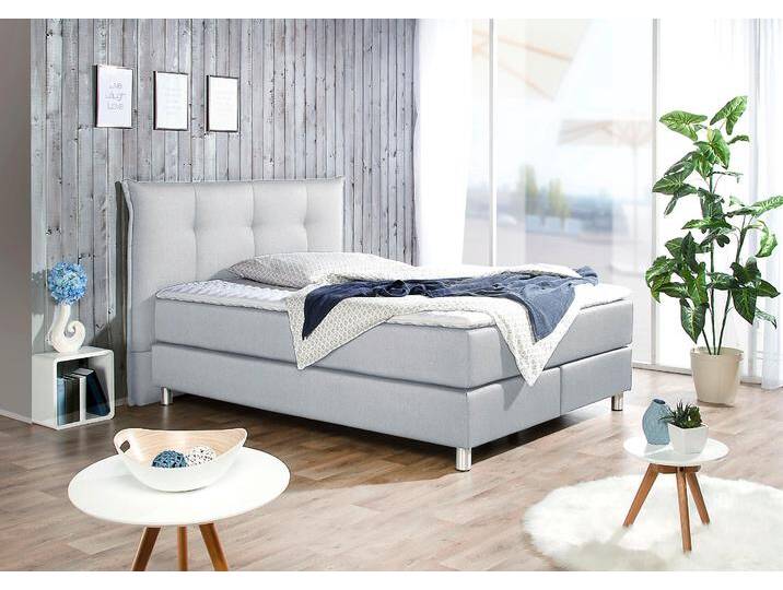 Boxspringbett MAINTAL, grau (hellgrau), Liegefläche B/L: 140cm x 200cm, H2, Bonnell-Federkernmatratze, Bezug der Spiegelfläche Matratzendrell aus 100% Polyester, Strukturstoff-Bezug (100% Polyester), Kaltschaum-Topper: Bezug aus 100% Polyester. Abnehmbar und waschbar bis 60u00b0Grad, Komplettbetten, Boxspringbett von Maintal