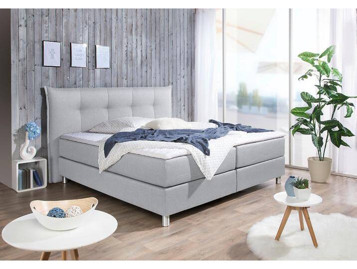 Boxspringbett MAINTAL, grau (hellgrau), Liegefläche B/L: 180cm x 200cm, H2, Bonnell-Federkernmatratze, Bezug der Spiegelfläche Matratzendrell aus 100% Polyester, Strukturstoff-Bezug (100% Polyester), Kaltschaum-Topper: Bezug aus 100% Polyester. Abnehmbar und waschbar bis 60u00b0Grad, Komplettbetten, Boxspringbett von Maintal