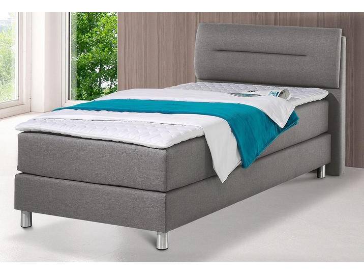 Boxspringbett MAINTAL, grau (hellgrau), Strukturstoff, Liegefläche B/L: 100cm x 200cm, H2, 7-Zonen-Kaltschaummatratze, Bezug bei beige, anthrazit und hellgrau: pflegeleichter Strukturstoff (100% Polyester), Bezug bei weiß und schwarz: Kunstleder (100% Polyurethan), Spiegelfläche der Matratzen: Material angeben (100% Polyester), Komplettbetten, Boxspringbett, inkl. Topper von Maintal