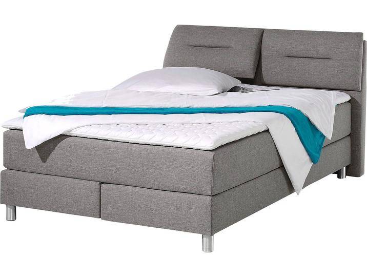 Boxspringbett MAINTAL, grau (hellgrau), Strukturstoff, Liegefläche B/L: 140cm x 200cm, H3, 7-Zonen-Tonnentaschen-Federkernmatratze, Bezug bei beige, anthrazit und hellgrau: pflegeleichter Strukturstoff (100% Polyester), Bezug bei weiß und schwarz: Kunstleder (100% Polyurethan), Spiegelfläche der Matratzen: Material angeben (100% Polyester), Komplettbetten, Boxspringbett, inkl. Topper von Maintal