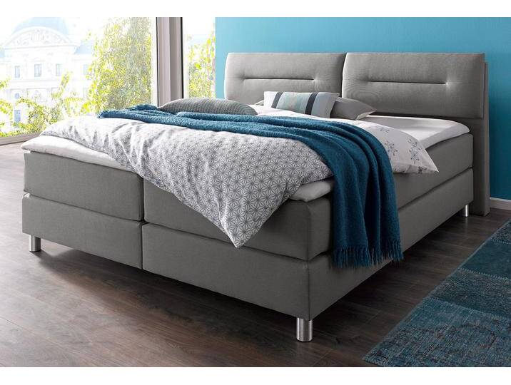 Boxspringbett MAINTAL, grau (hellgrau), Strukturstoff, Liegefläche B/L: 180cm x 200cm, H2, 7-Zonen-Kaltschaummatratze, Bezug bei beige, anthrazit und hellgrau: pflegeleichter Strukturstoff (100% Polyester), Bezug bei weiß und schwarz: Kunstleder (100% Polyurethan), Spiegelfläche der Matratzen: Material angeben (100% Polyester), Komplettbetten, Boxspringbett, inkl. Topper von Maintal