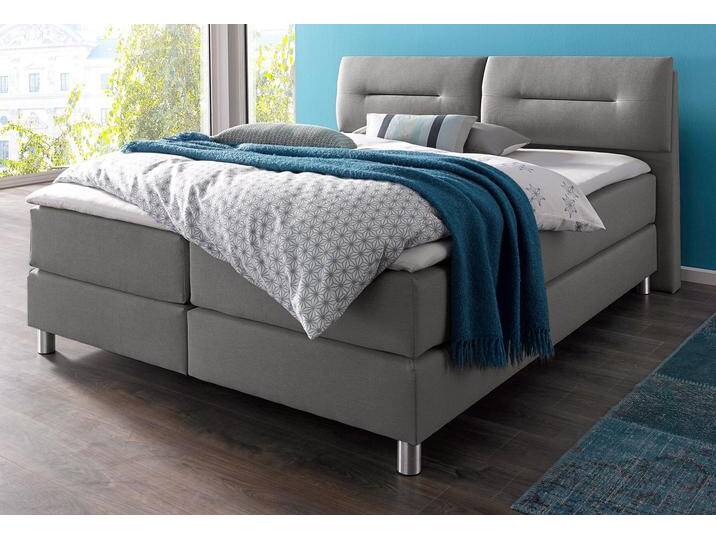 Boxspringbett MAINTAL, grau (hellgrau), Strukturstoff, Liegefläche B/L: 180cm x 200cm, H2, Bonnell-Federkernmatratze, Bezug bei beige, anthrazit und hellgrau: pflegeleichter Strukturstoff (100% Polyester), Bezug bei weiß und schwarz: Kunstleder (100% Polyurethan), Spiegelfläche der Matratzen: Material angeben (100% Polyester), Komplettbetten, Boxspringbett, inkl. Topper von Maintal