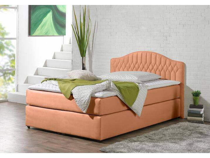 Boxspringbett MAINTAL, orange (terra), Liegefläche B/L: 100cm x 200cm, H2, 7-Zonen-Kaltschaummatratze, Seitliche Einfassung Unterbox und Obermatratze: Mikrovelours (100% Polyester), Spiegelfläche der Unterbox und Obermatratze: 100% Polyester, Komplettbetten, in diversen Ausführungen von Maintal