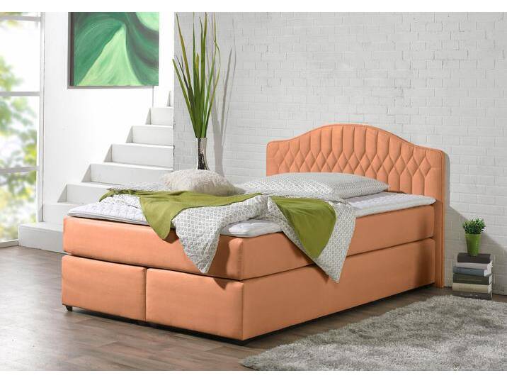 Boxspringbett MAINTAL, orange (terra), Liegefläche B/L: 140cm x 200cm, H3, 5-Zonen-Tonnentaschen-Federkernmatratze, Seitliche Einfassung Unterbox und Obermatratze: Mikrovelours (100% Polyester), Spiegelfläche der Unterbox und Obermatratze: 100% Polyester, Komplettbetten, in diversen Ausführungen von Maintal