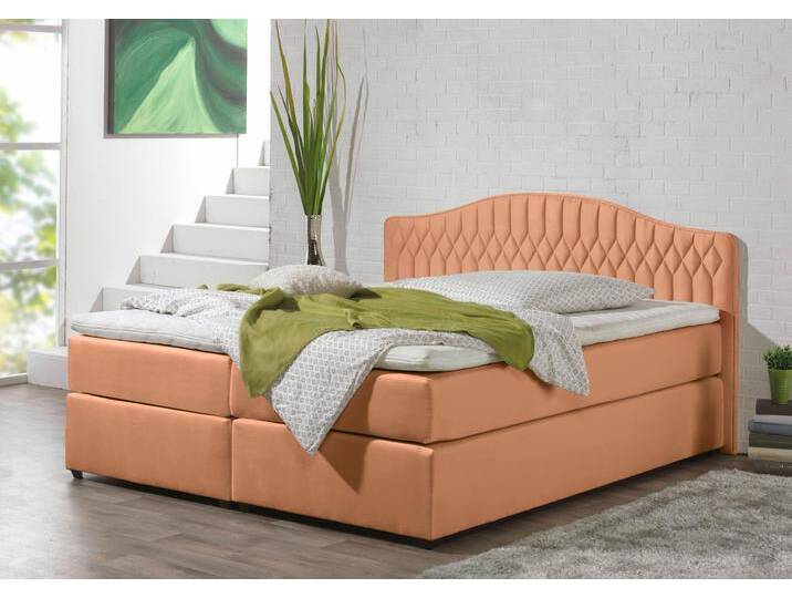 Boxspringbett MAINTAL, orange (terra), Liegefläche B/L: 180cm x 200cm, H3, 5-Zonen-Tonnentaschen-Federkernmatratze, Seitliche Einfassung Unterbox und Obermatratze: Mikrovelours (100% Polyester), Spiegelfläche der Unterbox und Obermatratze: 100% Polyester, Komplettbetten, in diversen Ausführungen von Maintal