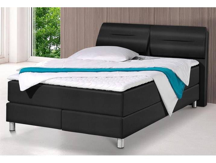 Boxspringbett MAINTAL, schwarz, Kunstleder, Liegefläche B/L: 140cm x 200cm, H3, Bonnell-Federkernmatratze, Bezug bei beige, anthrazit und hellgrau: pflegeleichter Strukturstoff (100% Polyester), Bezug bei weiß und schwarz: Kunstleder (100% Polyurethan), Spiegelfläche der Matratzen: Material angeben (100% Polyester), Komplettbetten, Boxspringbett, inkl. Topper von Maintal