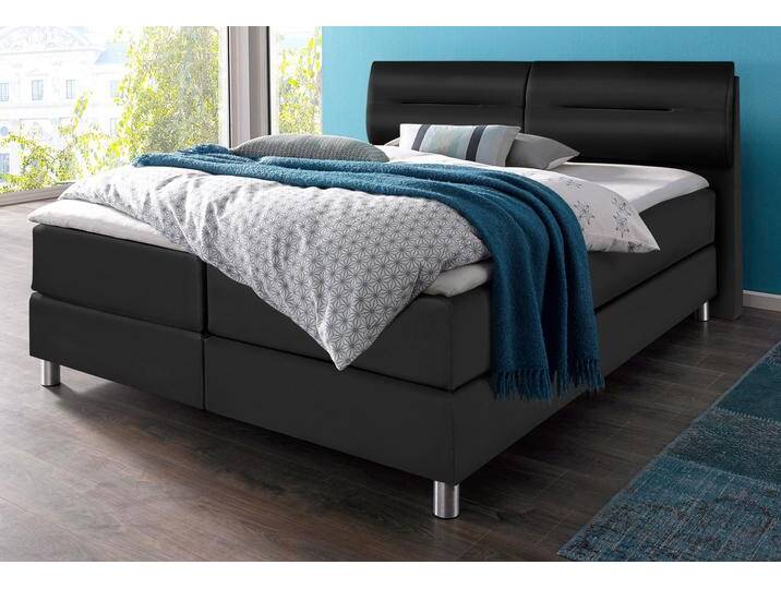 Boxspringbett MAINTAL, schwarz, Kunstleder, Liegefläche B/L: 180cm x 200cm, H2, Bonnell-Federkernmatratze, Bezug bei beige, anthrazit und hellgrau: pflegeleichter Strukturstoff (100% Polyester), Bezug bei weiß und schwarz: Kunstleder (100% Polyurethan), Spiegelfläche der Matratzen: Material angeben (100% Polyester), Komplettbetten, Boxspringbett, inkl. Topper von Maintal