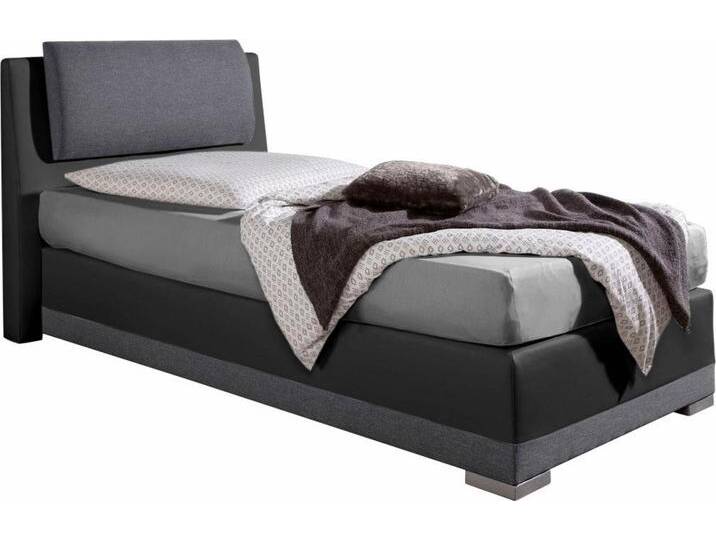 Boxspringbett MAINTAL, schwarz (anthrazit, schwarz), B:112cm L:212cm, Strukturstoff-Bezug 100% Polyester;Kunstleder 100% PU;Bezug der Spiegelfläche Matratzendrell aus 100% Polyester, Komplettbetten, Boxspringbett, verstellbare Kopfstütze von Maintal