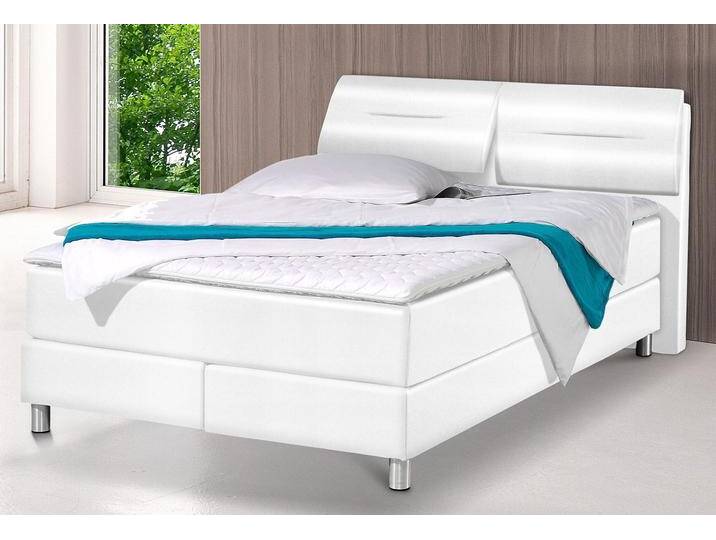 Boxspringbett MAINTAL, weiß, Kunstleder, Liegefläche B/L: 140cm x 200cm, H3, Bonnell-Federkernmatratze, Bezug bei beige, anthrazit und hellgrau: pflegeleichter Strukturstoff (100% Polyester), Bezug bei weiß und schwarz: Kunstleder (100% Polyurethan), Spiegelfläche der Matratzen: Material angeben (100% Polyester), Komplettbetten, Boxspringbett, inkl. Topper von Maintal