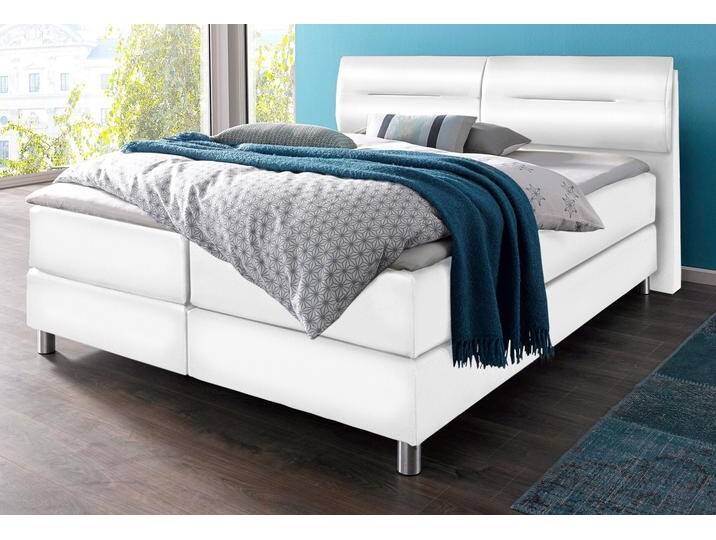 Boxspringbett MAINTAL, weiß, Kunstleder, Liegefläche B/L: 160cm x 200cm, H2, Bonnell-Federkernmatratze, Bezug bei beige, anthrazit und hellgrau: pflegeleichter Strukturstoff (100% Polyester), Bezug bei weiß und schwarz: Kunstleder (100% Polyurethan), Spiegelfläche der Matratzen: Material angeben (100% Polyester), Komplettbetten, Boxspringbett, inkl. Topper von Maintal