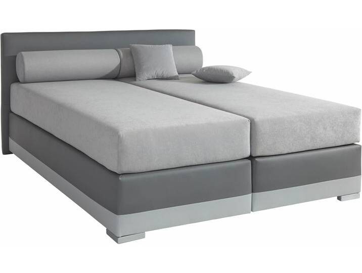Boxspringbett MAINTAL Lago , grau (steinfarben, dunkelgrau), B:187cm L:210cm, Bezug Kopteil und seitliche Unterbox wahlweise Microvelours aus 100% Polyester oder Kunstleder, DIe Obermatratze ist bei beiden Bezugsqualitäten mit Microfaser (100% Polyester) bezogen, Unterseite 100% Baumwolle, Das Kopfteil ist bei Microvelours an den Ecken abgerundet, bei Kunstleder gerade, Bezug der Oberseite aus strapazierfähigem Baumwollstoff, 100% Baumwolle, Komplettbetten, Boxspringbett, in 3 verschiedenen Matratzenarten, H2 oder H3 von Maintal