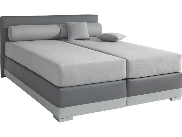 Boxspringbett MAINTAL Lago , grau (steinfarben, dunkelgrau), B:207cm L:210cm, Bezug Kopteil und seitliche Unterbox wahlweise Microvelours aus 100% Polyester oder Kunstleder, DIe Obermatratze ist bei beiden Bezugsqualitäten mit Microfaser (100% Polyester) bezogen, Unterseite 100% Baumwolle, Das Kopfteil ist bei Microvelours an den Ecken abgerundet, bei Kunstleder gerade, Bezug der Oberseite aus strapazierfähigem Baumwollstoff, 100% Baumwolle, Komplettbetten, Boxspringbett, in 3 verschiedenen Matratzenarten, H2 oder H3 von Maintal