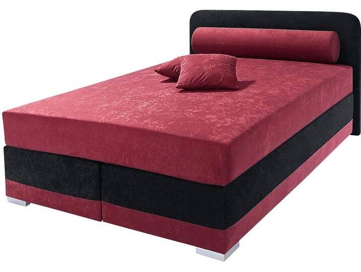 Boxspringbett MAINTAL Lago , rot (bordeauxrot, schwarz), B:187cm L:210cm, Bezug Kopteil und seitliche Unterbox wahlweise Microvelours aus 100% Polyester oder Kunstleder, DIe Obermatratze ist bei beiden Bezugsqualitäten mit Microfaser (100% Polyester) bezogen, Unterseite 100% Baumwolle, Das Kopfteil ist bei Microvelours an den Ecken abgerundet, bei Kunstleder gerade, Bezug der Oberseite aus strapazierfähigem Baumwollstoff, 100% Baumwolle, Komplettbetten, Boxspringbett, in 3 verschiedenen Matratzenarten, H2 oder H3 von Maintal