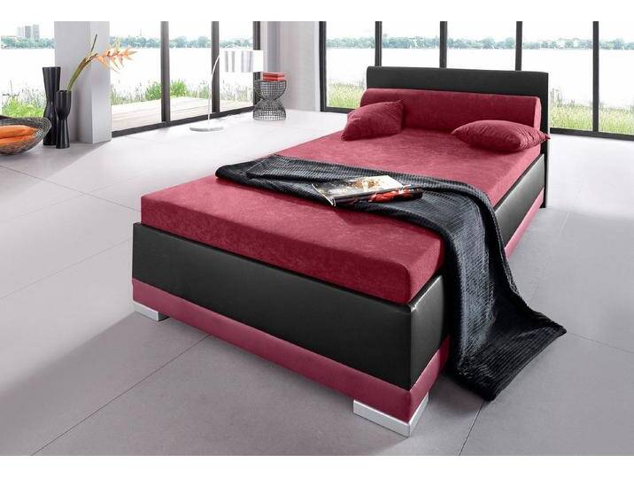 Maintal Polsterbett, Kunstleder, Made in Germany, rot schwarz, Kaltschaummatratze , H3 (110 kg), schwarz/bordeaux von Maintal