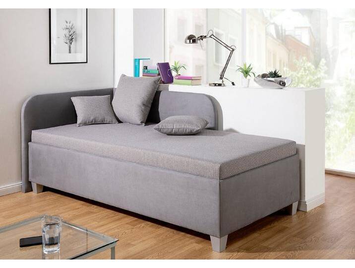 Maintal Polsterliege Aolana, mit Bettkasten, in 2 Breiten, Federkern- oder Bonellmatratze wählbar, grau, Kopfteil links, Bonnell-Federkernmatratze von Maintal