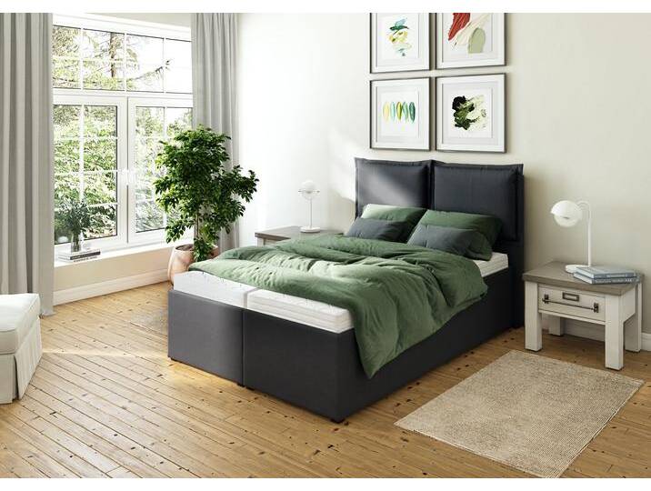 Polsterbett MAINTAL Lyara , grau (anthrazit), B:147cm L:215cm, Struktur fein (100% Polyester), Betten, wahlweise ohne Matratze oder mit 3 Matratzenarten zur Auswahl von Maintal