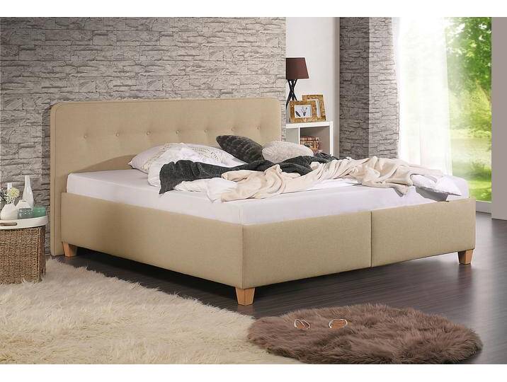 Polsterbett MAINTAL Mison , beige (beige, buche hell geölt), B:193cm H:102cm L:207cm, Struktur fein (100% Polyester), Betten, mit oder ohne Matratze Bonell-, Kaltschaum-, Taschenfederkern Matratze von Maintal