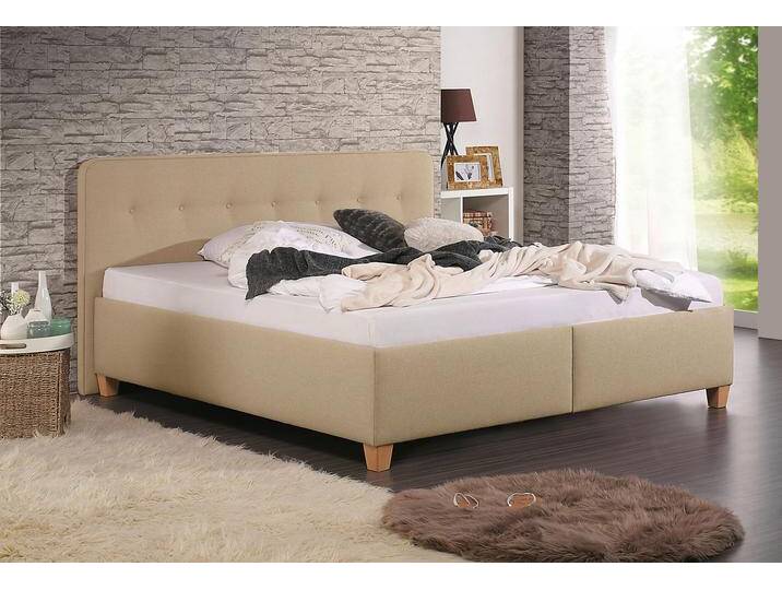 Polsterbett MAINTAL Mison , beige (beige, buche hell geölt), B:213cm H:102cm L:207cm, Struktur fein (100% Polyester), Betten, mit oder ohne Matratze Bonell-, Kaltschaum-, Taschenfederkern Matratze von Maintal