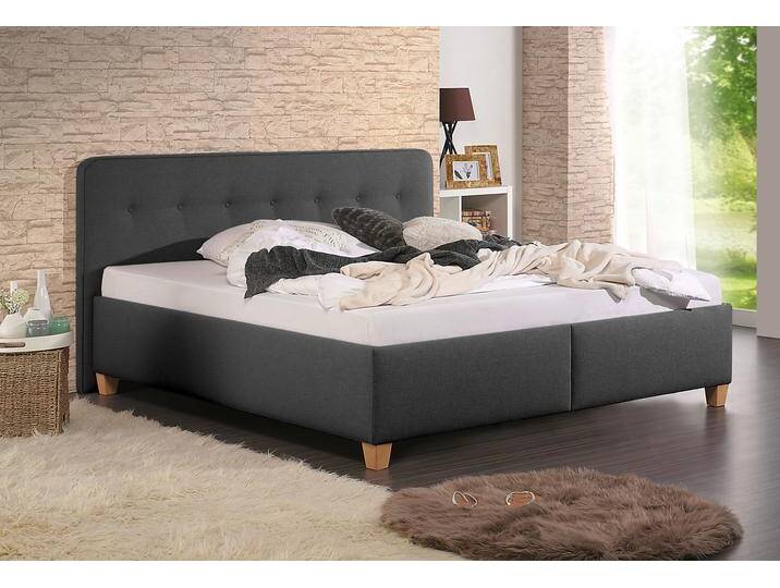 Polsterbett MAINTAL Mison , grau (anthrazit, buche hell geölt), B:193cm H:102cm L:207cm, Struktur fein (100% Polyester), Betten, mit oder ohne Matratze Bonell-, Kaltschaum-, Taschenfederkern Matratze von Maintal