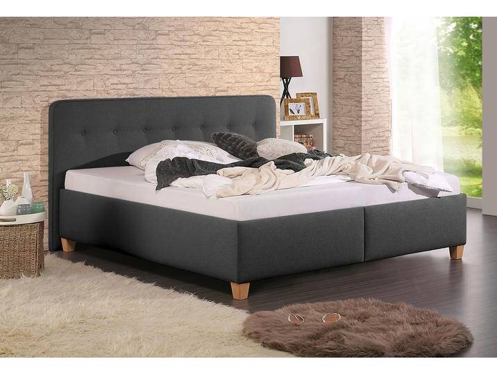 Polsterbett MAINTAL Mison , grau (anthrazit, buche hell geölt), B:213cm H:102cm L:207cm, Struktur fein (100% Polyester), Betten, mit oder ohne Matratze Bonell-, Kaltschaum-, Taschenfederkern Matratze von Maintal