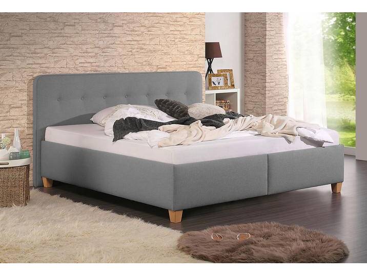 Polsterbett MAINTAL Mison , grau (hellgrau, buche hell geölt), B:193cm H:102cm L:207cm, Struktur fein (100% Polyester), Betten, mit oder ohne Matratze Bonell-, Kaltschaum-, Taschenfederkern Matratze von Maintal