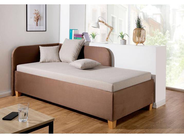 Polsterliege MAINTAL Aolana , beige (beige, braun), B:112cm L:205cm, Komplettbetten, mit Bettkasten, in 2 Breiten, Federkern- oder Bonellmatratze wählbar von Maintal