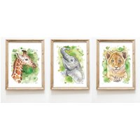 Elefant, Giraffe Und Löwe Cub Print Set | Baby Tier Drucke, Poster, Kinderzimmer Dekor, Safari Tiere, Niedliche Wandkunst, Dekor von MairiMakes
