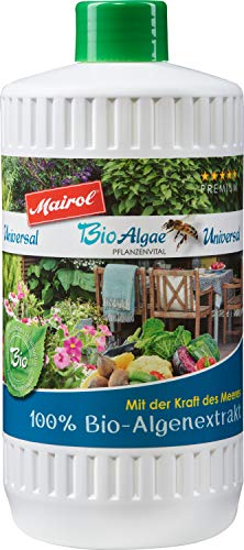 Mairol BioAlgae 100% Bio Algenextrakt Pflanzenstärkung, universal für alle Grün- und Blühpflanzen, 1 Liter mit Messbecher von Mairol