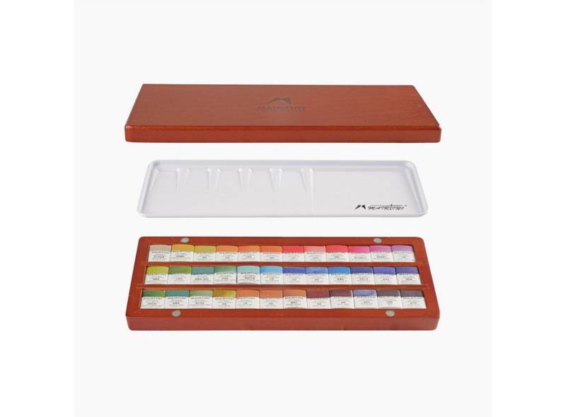 Mairtini Aquarellfarbe Set - Premium 12 / 24 / 36 Farben in halben Näpfchen, Hochwertige Profi-Farben in eleganter Metall- oder Holzbox von Mairtini